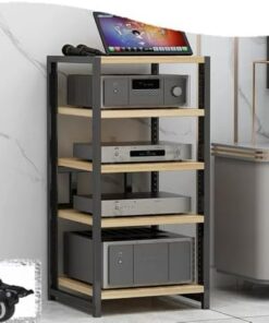 Générique Support multimédia Multicouche, Support multimédia AV d'angle Moderne à 5 Niveaux en Noyer avec Roue de Frein, Support d'armoire de Composants Audio pour Tour multimédia stéréo