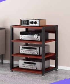Étagère AV robuste à 4 niveaux pour amplificateur HiFi - 90 cm de haut - Idéal pour récepteur stéréo et lecteur de disques - Finition teck - 50 x 40 x 69,5 cm