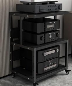 Générique Armoire de Rangement stéréo Domestique, Support d'amplificateur d'équipement multimédia Audio-vidéo Vertical Portable à 3 Couches, pour Bureau/hôtel/café/Salle de Jeux (Couleur Noire)