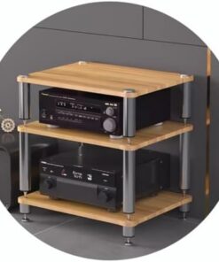 Étagère AV à 3 niveaux HiFi - Support pour lecteur de disques - Support audio avec pieds absorbant les chocs - Couleur bois - 60 x 48 x 60 cm - Composants audio et vidéo