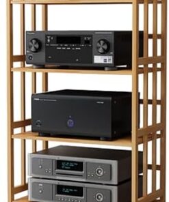 Support Audio Moderne en Bambou avec étagères réglables et étagère pour Composants Mobiles Support multimédia AV élégant pour Meuble stéréo et téléviseur