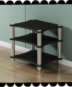 Étagère HiFi à 1, 2, 3 ou 4 Niveaux, Support pour Tourne-Disque, Console multimédia, Meuble Audio-vidéo sur Pied, Meuble pour Composants stéréo (Noir, 3 Niveaux - 60 cm de Haut)