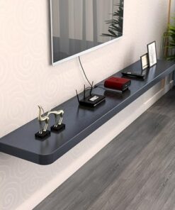 Meuble TV suspendu, support TV flottant en bois massif, meuble TV mural, bureau/table d'appoint, étagères flottantes, repose-poignets pour clavier, TV sous une planche en bois, étagère de ra