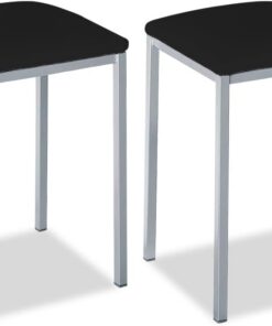 ASTIMESA - Tabourets de cuisine tapissés - Structure solide et ferme - Structure couleur aluminium et assise en similicuir - Couleur de l'assise : noir - Contenu : 2 unités - Dimensions : 35 x 35 x 45