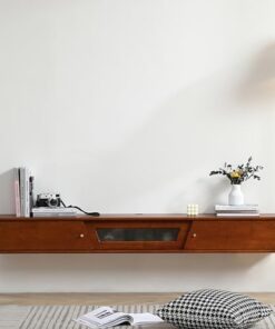 Meuble TV Flottant avec tiroirs et Porte Console Murale Moderne en Bois pour Chambre à Coucher, Salon, Couloir, Petit Centre de Divertissement, Teck 120 x 24 x 20 cm