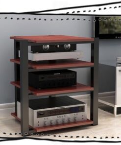 Meuble multimédia AV, Tour de Rack Audio, Rack d'amplificateur HiFi, étagère Audio-vidéo, Meuble de Rangement Ouvert pour Composants stéréo de Divertissement (Teck, 4 Niveaux)