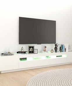 Meuble TV avec lumières LED, meuble TV blanc brillant, meuble TV LED, meuble TV moderne, meuble TV blanc brillant, centre de divertissement, pour étagères de rangement ouvertes du salon, noi