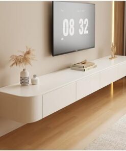 Générique Meuble TV Mural Flottant, Centre de Divertissement avec Gestion des câbles, Console multimédia avec Rangement pour Salon et Chambre (Blanc, 140 x 24 x 20 cm)