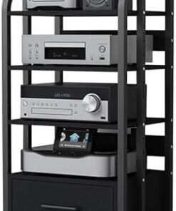 Étagère AV - Support multimédia AV - Étagères et supports stéréo - Étagère audio-vidéo à 4 niveaux - Étagères de rangement réglables avec roulettes - Console de jeu, lecteur CD