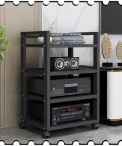 Support multimédia à 4 Niveaux de 31 Pouces de Hauteur, Armoire pour Composants Audio et vidéo, Armoire AV, Support stéréo pour Bureau, cinéma Maison, Rangement pour Composants stéréo de Div