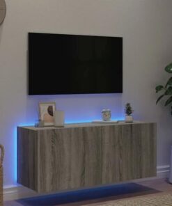 Générique Meuble TV Flottant avec lumières LED, Meuble TV Flottant avec Rangement, étagère TV Flottante pour Centre de Divertissement Mural, 100 cm (Sonoma Gris)