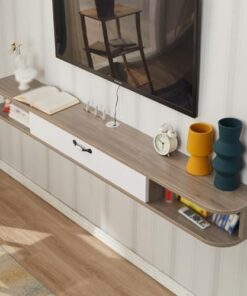 Meuble TV flottant moderne à fixation murale, meuble TV flottant, meuble TV flottant mural avec portes rabattables, console multimédia centrale, console TV flottante pour salon. (Gris, 120 x