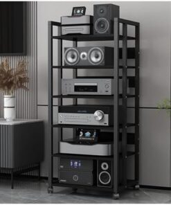Meubles multimédia modernes pour le salon, unité de stockage de composants de console de jeu, tour de récepteur stéréo audio vidéo mobile pour centre de divertissement d'angle de cinéma mais