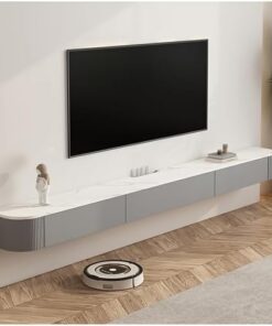 Générique Meuble TV Suspendu, Meuble TV Flottant avec étagères - Meuble TV Mural Gris, Console multimédia de Divertissement, pour l'organisation du Stockage