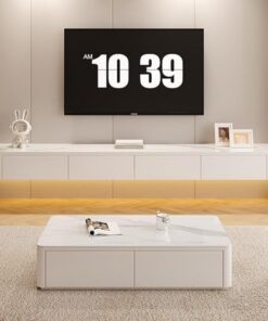 Générique Meuble TV sur Pied, Meuble TV Universel, Hauteur réglable, Meuble TV Flottant en Bois Massif avec Armoire Murale pour Centre de Divertissement Moderne, Grand Rangement, Noir 1