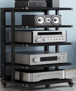 Meuble Audio AV, Meuble pour Composants Audio, Rack HiFi, Support d'amplificateur, étagère pour Console de Jeux vidéo, Support de Rangement Ouvert Multifonction (Noir, 5 Niveaux)