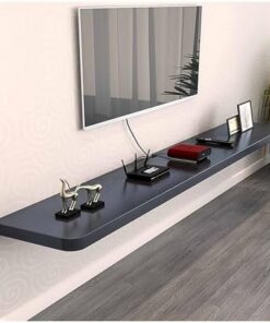 Générique Meuble TV Flottant, Console TV Suspendue, Meuble TV Mural en Bois Massif Mat, étagère de Rangement multimédia en Bois pour Salon, Salle de Divertissement, Bureau (Noir, 60 x 23 x 3,2 cm)