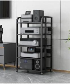 Support multimédia AV à 5 niveaux, tour de support audio vidéo mobile pour bureau à domicile, centre de divertissement d'angle TV, meuble de rangement pour lecteur de disques stéréo pour sal