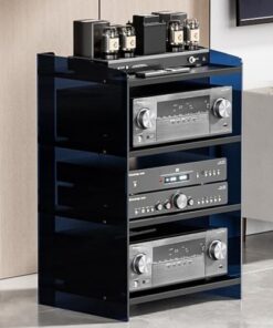 Console multimédia à 3 ou 4 Niveaux, Meuble stéréo, Supports d'équipement Audio en Acrylique avec Plateau réglable pour Salon, étagères pour Tourne-Disque (B, 4 Niveaux)