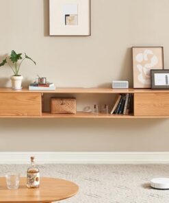 Générique Console multimédia de Divertissement en Bois, Support TV Flottant fixé au Mur, Meuble TV Mural pour Salon Flottant, Meuble TV Suspendu Moderne étroit avec Rangement, Meuble TV de Salon Noir