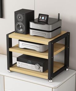 Meuble multimédia avec Support Audio Ouvert, Armoire de Composants, Armoire stéréo Multifonction pour la Maison/Le Bureau/Le cinéma (Noyer Clair à 3 Niveaux)
