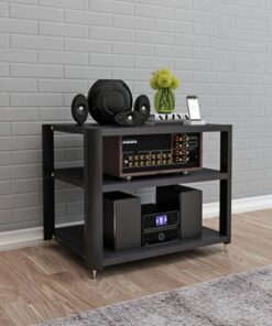 Support de composant Audio de récepteur AV Centre de Divertissement TV d'angle Support de Tourne-Disque Moderne du Milieu du siècle - Support de Rack Audio stéréo Blanc crème pour Salle d'en