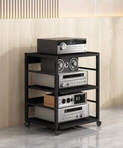 Support multimédia AV à 3/4/5 niveaux, étagère d'angle, armoire de rangement pour composants stéréo, tour de support audio mobile avec étagères en bois réglables en hauteur pour salon, jeux,