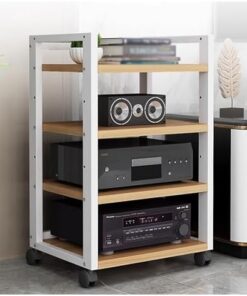 Meuble de rangement vertical pour système stéréo de divertissement avec roulettes et étagère réglable, tour de support multimédia AV moderne à extrémité ouverte (couleur : blanc-#2, taille :