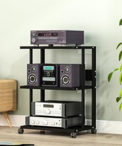 Générique Meuble stéréo, Supports et étagères stéréo, Rangement multimédia, Meuble TV de Jeu, étagères, Tour Audio, étagère Audio, Support multimédia AV, Centre de Divertissement d'angle (Blanc, 60 x