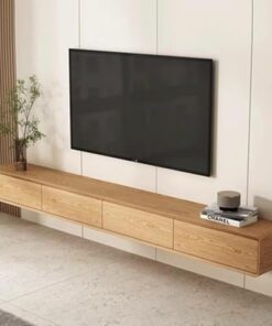 Générique Meuble TV Flottant avec 2 tiroirs, étagère Murale en chêne pour TV, Audio et vidéo, Meuble TV multimédia pour Salon, Chambre à Coucher (Couleur Bois)