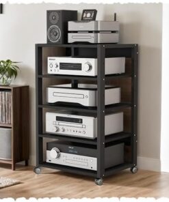 Support multimédia multicouche, support multimédia roulant pour chariot AV, étagère d'angle à 5 niveaux, support audio, support multimédia AV, support pour lecteur CD, armoire de rangement p