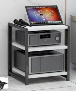 Support multimédia multicouche, support multimédia AV moderne à 3 niveaux blanc avec étagères réglables, support audio pour consoles de jeux vidéo, équipement stéréo, étagère d'angle avec ro