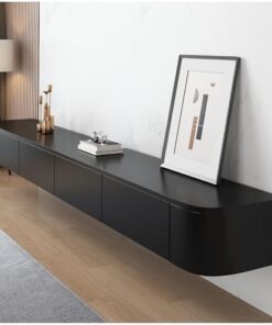 Meuble TV Mural, Meuble TV Flottant, Meuble TV Bas à Poser ou à Suspendre, Console multimédia pour Salon et Bureau (Noir, 180 x 24 x 20 cm)