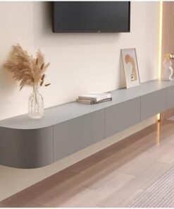 Meuble TV Flottant, étagère TV Murale, Meuble TV Bas à Poser ou à Suspendre, Meuble de Divertissement pour Salon, Pratique et Fonctionnel (Gris, 220 x 24 x 20 cm)