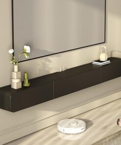 Meuble TV flottant à fixation murale, console multimédia murale avec 2 tiroirs en bois massif de 119,2/160 cm, étagère TV à suspendre pour la maison, le bureau, design moderne