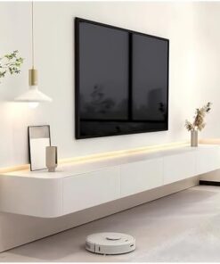 Meuble TV en Bois pour Salon, Meuble de Divertissement Noir Moderne avec tiroirs et Portes, Meuble de Rangement Mural pour TV, Console TV Blanche, Meuble TV avec Surface Peinte (Noir, 180 x