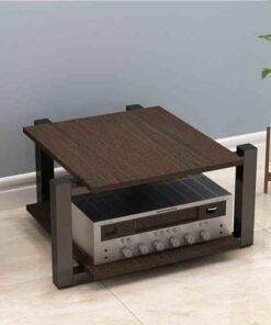 Support multimédia AV Couleur Bois à 4 Niveaux avec étagères de Rangement - Support de Rack Audio Tour Étagère d'angle idéale pour Le cinéma Maison et Les centres de Divertissement