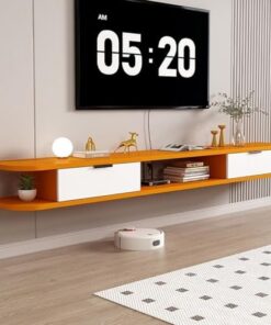 Meuble TV Flottant Moderne, Meuble TV Mural avec Rangement, étagère Flottante pour sous la télévision, Console TV Flottante, Meuble TV en Bois, pour Chambre à Coucher, Salon, Couloir (Orange