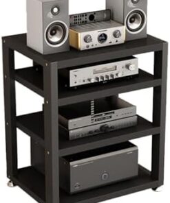Support multimédia de Bureau à 4 Niveaux, Armoire pour Composants Audio/vidéo, étagères de Rangement Multifonctions Ouvertes avec étagère en Bois pour téléviseur, équipements stéréo, Console