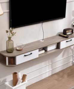 Générique Meuble TV Flottant, Meubles TV muraux en Bois avec Trou de Gestion des câbles, Petit Meuble TV Suspendu pour Chambre à Coucher (Marron + Blanc, 120 x 24 x 16 cm)