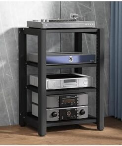 Support de Tour Audio HiFi avec étagères réglables, Meuble de Rangement AV en Bois, étagère d'angle, vitrine pour Lecteur CD/DVD, adapté au Home cinéma (Rotatif, 3 Niveaux).