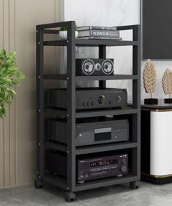 Étagères de Rangement multimédia, Meuble de Support multimédia Audio vidéo à 4/5/6 Niveaux avec étagère en Bois réglable en Hauteur et roulettes Mobiles, Rangement pour composant stéréo de d