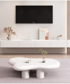 Meuble TV flottant, meuble TV mural, étagères flottantes avec tiroir, console multimédia de divertissement moderne, grand banc de rangement pour TV, pour salon et bureau (blanc, 140 x 24 x 2