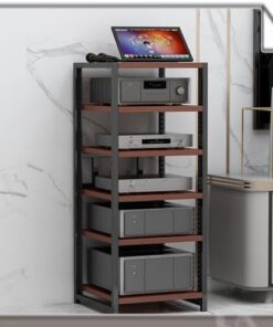 Meuble multimédia HiFi à 4/5/6 Niveaux, Meuble de Divertissement, amplificateur réglable, Tourne-Disque Mobile, Tour Audio (Teck, 100 cm)