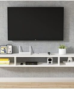 Étagère TV flottante Étagère TV murale, composant d'armoire de centre de divertissement Support TV flottant, pour unité de rangement Console audio/vidéo Boîte de câbles (Couleur : Blanc, Tai