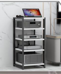 Support multimédia HiFi à 4/5/6 Niveaux, Meuble de Divertissement, amplificateur réglable, Tourne-Disque Mobile, Tour Audio (Blanc, 80 cm)