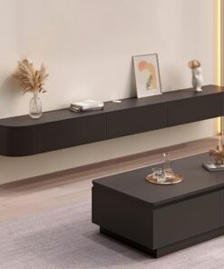 Centre de divertissement en bois massif avec grand rangement et étagères Meuble de rangement TV mural avec porte Meuble TV flottant moderne avec tiroir Meuble TV élégant pour appartements (n