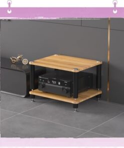 Meuble de Rangement AV 3/4 Niveaux, Support HiFi, Support d'amplificateur, Support Audio, Centre multimédia Ouvert, Support multimédia Audio-vidéo Moderne d'angle (Noyer Clair, 2 Niveaux)