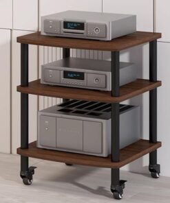 Meuble multimédia Robuste à 4 Niveaux avec roulettes - Support de Rangement pour Platine Vinyle, Console de Jeux, Lecteur DVD, projecteur - Conception Solide en Bois Massif et métal (Blanc)