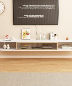 Meuble TV suspendu en rotin avec portes en verre, meuble TV mural étroit pour arrière-plan, console de support de divertissement flottante, console TV murale en bois, meuble TV de salon, meu
